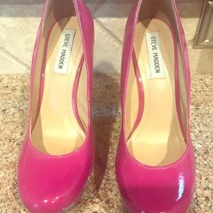 Hot pink platform wedges!